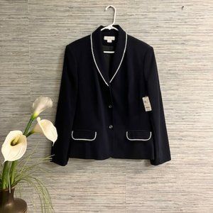 NWT! WORTHINGTON - Size 16 Women's -Navy Blue w/ White Trim Career Blazer/Jacket
